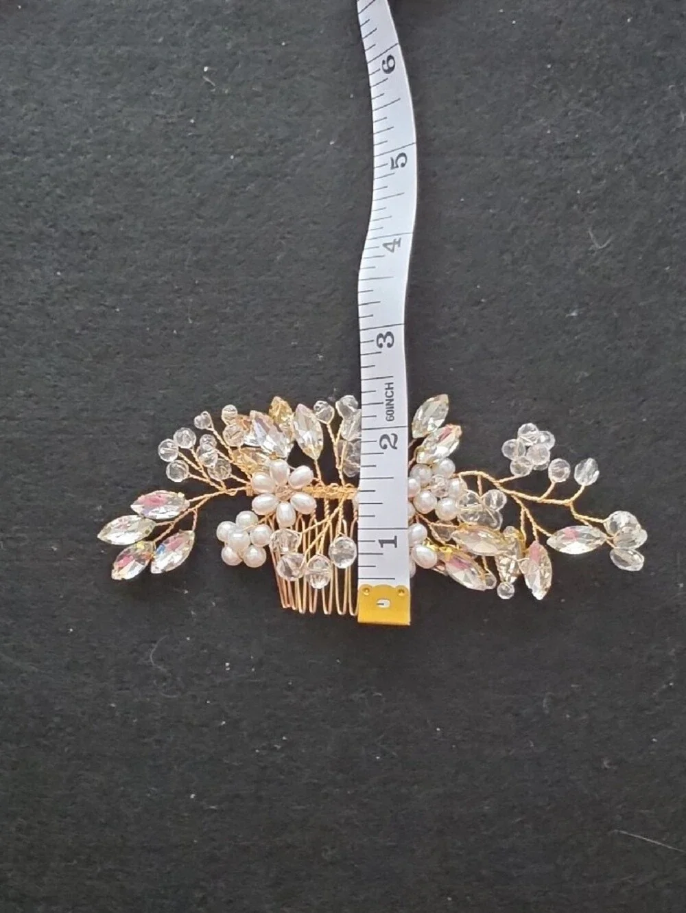 Gold Floral Crystal and Pearl Hair Comb